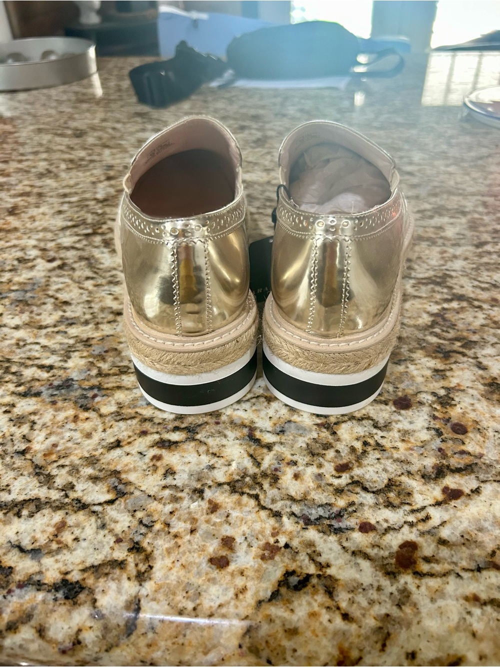 ZARA Metallic Gold Brogue Slip-On Loafers - Picture 4 of 8